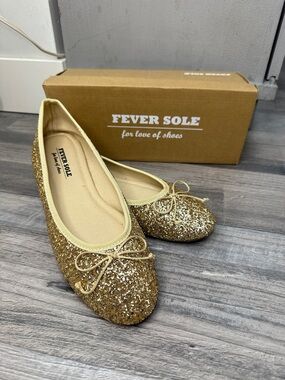 Memory Foam Women’s Gold Glitter Ballet Cushioned Flats Shiny Shoes Fever Sole